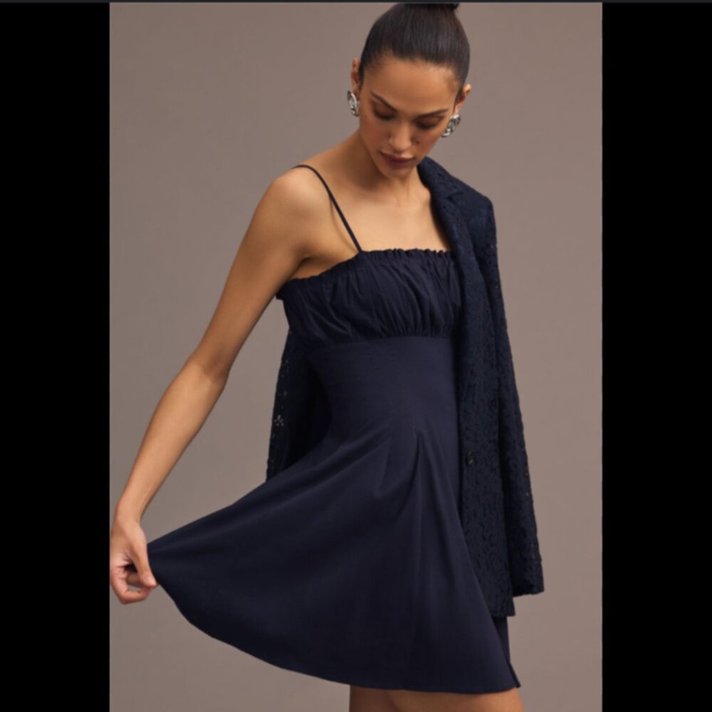 Brand New Maeve Ruched Pleated Flare Mini Dress